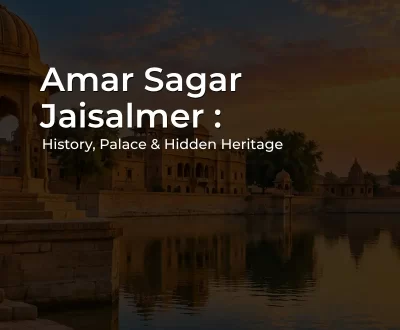 Amar Sagar Jaisalmer lake, palace and Jain temples with golden sandstone architecture
