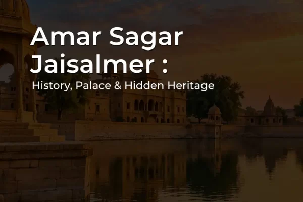 Amar Sagar Jaisalmer lake, palace and Jain temples with golden sandstone architecture