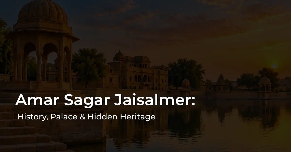 Amar Sagar Jaisalmer lake, palace and Jain temples with golden sandstone architecture